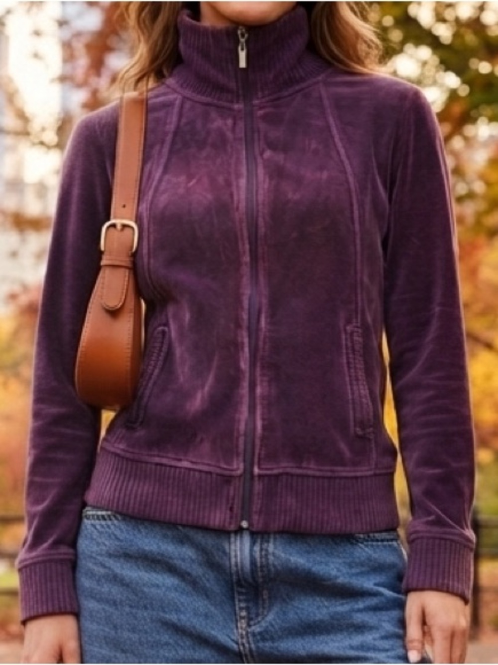 Croft & Barrow Purple Velour Athleisure Activewear Grandmacore Y2K Jacket LP